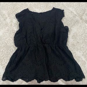 Plus Eyelet Embroidery Ruffle Trim Peplum Blouse size XL